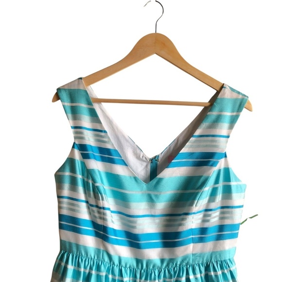 Lilly Pulitzer Kiera Fit & Flare Dress 12 Blue Aqua Stripe Print - Picture 6 of 16